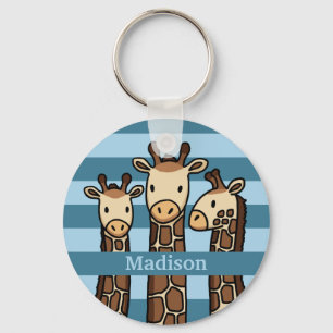 Cute Baby Giraffe Trio, Add Child's Name Keychain