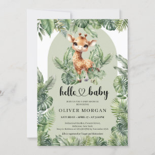Cute baby Giraffe Watercolor tropical greenery  Invitation