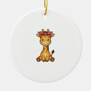 Cute Baby Giraffe with Bow Vintage Vector Design_1 Ceramic Ornament