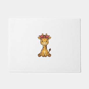 Cute Baby Giraffe with Bow Vintage Vector Design_1 Doormat