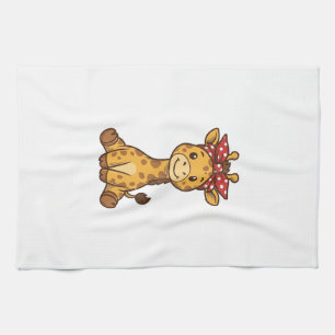 Cute Baby Giraffe with Bow Vintage Vector Design_1 Kitchen Towel