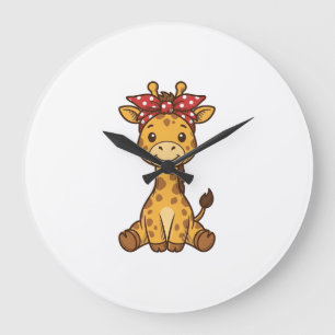 Cute Baby Giraffe with Bow Vintage Vector Design_1 Large Clock