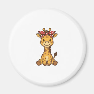 Cute Baby Giraffe with Bow Vintage Vector Design_1 Magnet