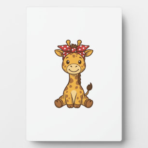 Cute Baby Giraffe with Bow Vintage Vector Design_1 Plaque