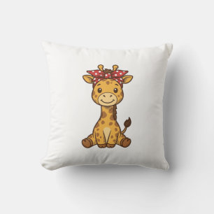 Cute Baby Giraffe with Bow Vintage Vector Design_1 Throw Pillow
