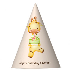 Cute Baby Giraffe with cake, Birthday Party Hat
