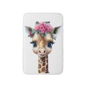 Cute Baby Giraffe with Flowers and Holly Bath Mat