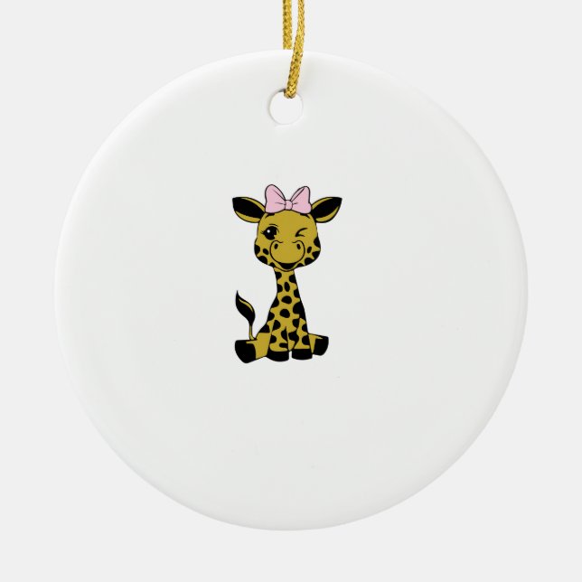 cute Baby Giraffe with pink bow   Ceramic Ornament (Front)