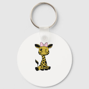 cute Baby Giraffe with pink bow Keychain