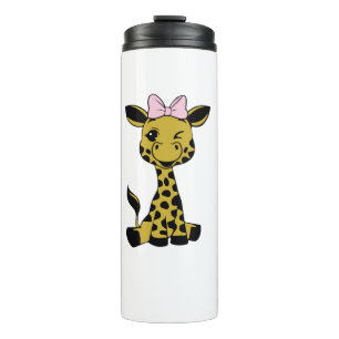 cute Baby Giraffe with pink bow   Thermal Tumbler