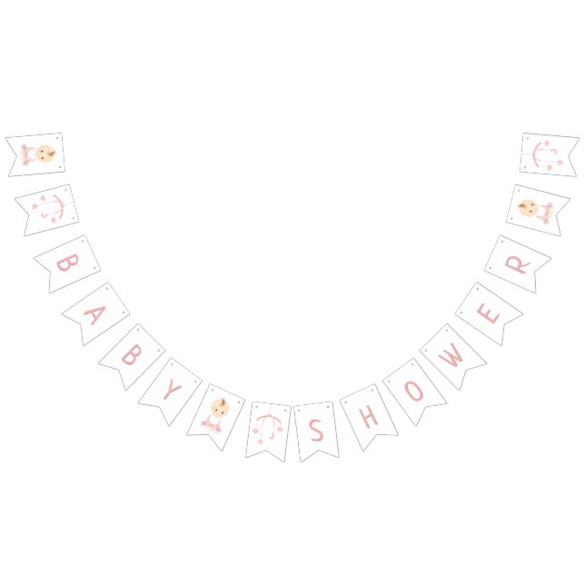 Cute Baby Girl and her Mobile Baby Shower Bunting Flags (All)