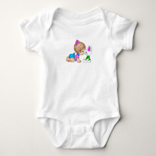 Cute Baby Girl and Rabbit Baby Bodysuit