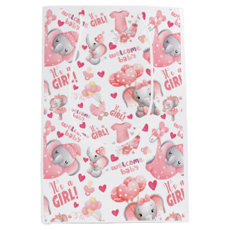 Cute Baby Girl Baby Shower & Newborn Girl Present Medium Gift Bag
