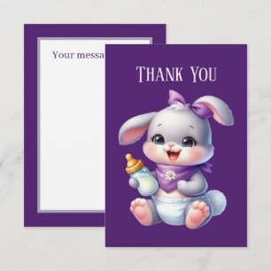 Cute baby girl bunny add message  thank you card