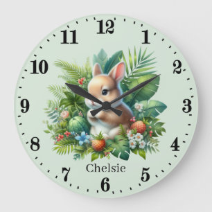 Cute baby girl bunny add name  large clock
