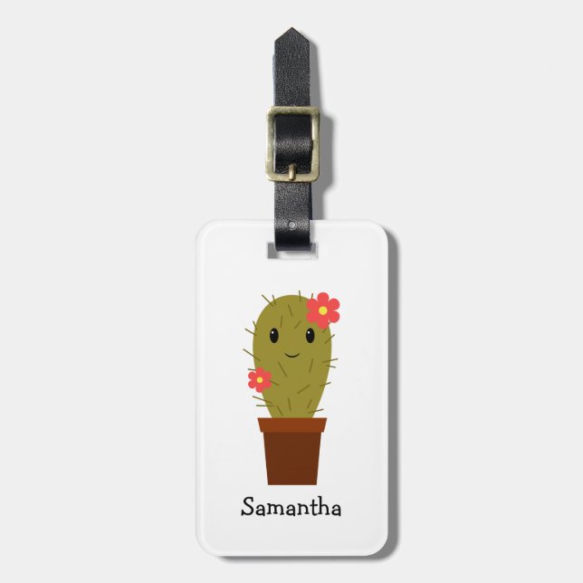 Cute baby girl cactus luggage tag (Front Vertical)