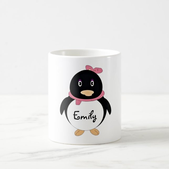 Cute Baby Girl Cartoon Penguin Personalized Coffee Mug (Center)