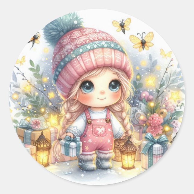 Cute Baby Girl Christmas Party Classic Round Sticker (Front)