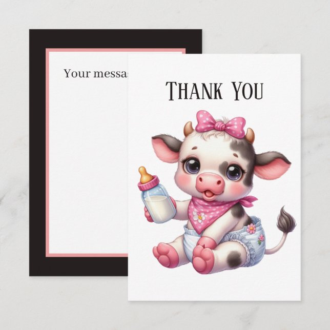 Cute baby girl cow add message  thank you card (Front/Back)