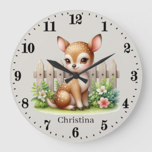 Cute baby girl deer add name  large clock
