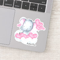 Cute Baby Girl Elephant and Pink Love Hearts Vinyl