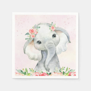 Cute Baby Girl Elephant Baby Shower Napkin
