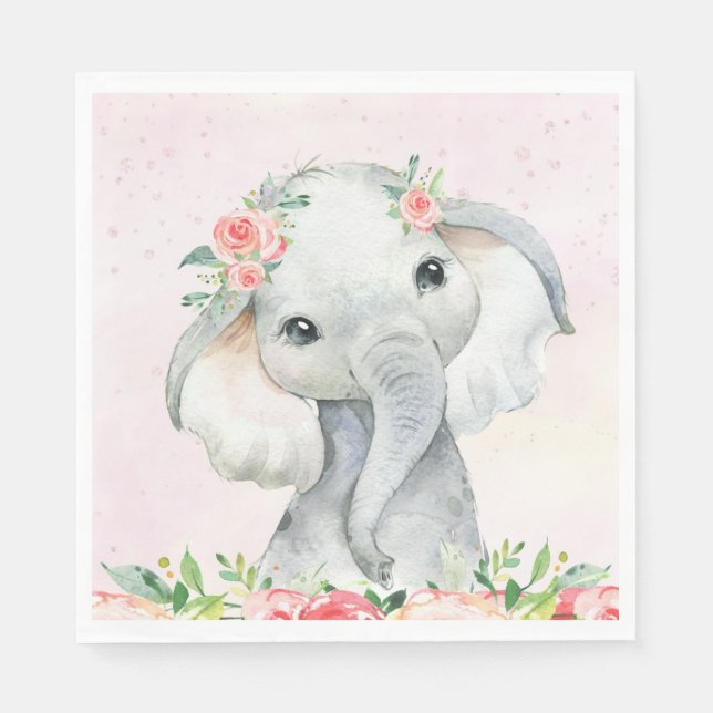 Cute Baby Girl Elephant Baby Shower Napkins (Front)
