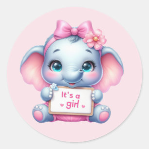 Cute baby girl elephant classic round sticker