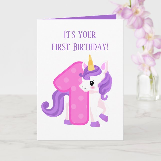 cute baby girl First Birthday Card (Orchid)