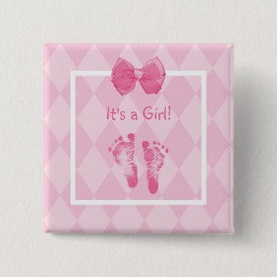 Cute Baby Girl Footprints Birth Announcement 2 Inch Square Button