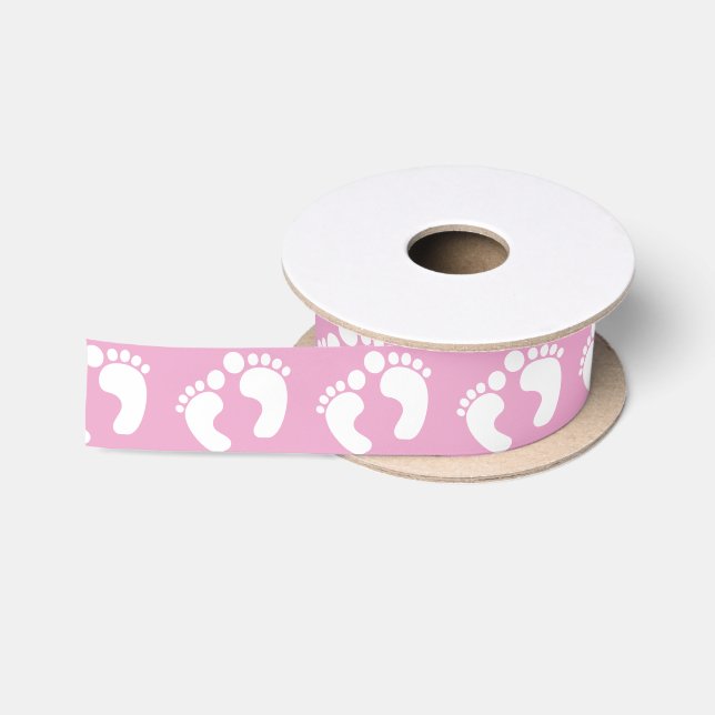 Cute Baby Girl Footprints Pink Satin Ribbon (Spool)