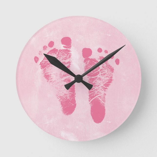 Cute Baby Girl Footprints Round Clock (Front)