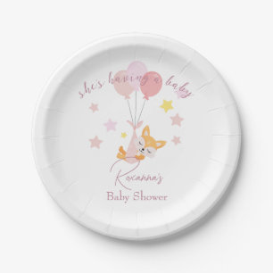 Cute Baby Girl Fox and Balloons Paper Plate