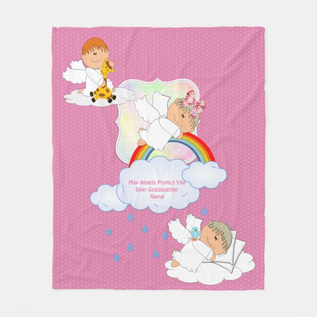 Cute Baby GIRL Goddaughter Angels Named Fleece Blanket (Front)