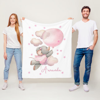 Cute baby girl mouse balloon fleece blanket