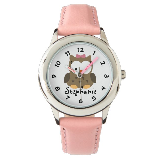 Cute Baby Girl Owl Personalized Watch (Front)