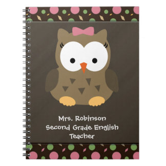 Cute Baby Girl Owl, Pink/Green/Brown Notebook