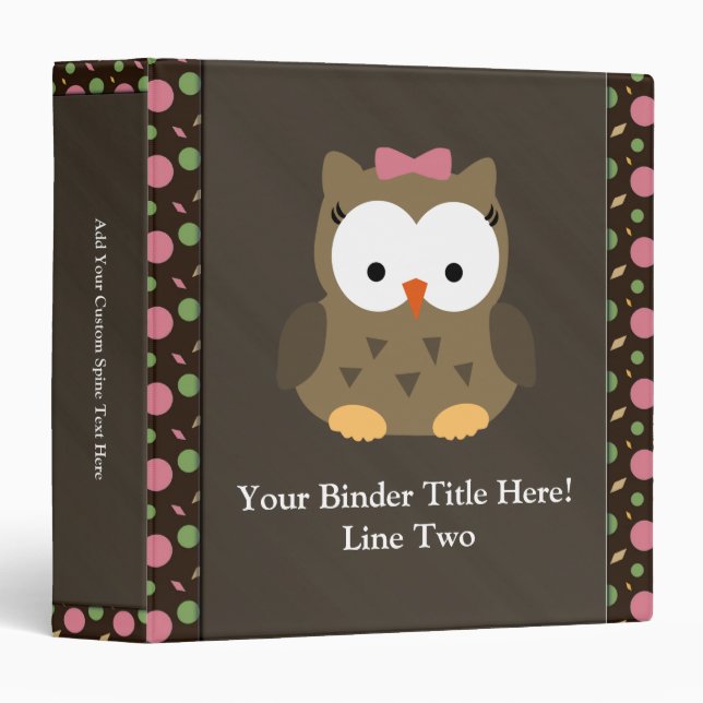 Cute Baby Girl Owl with Pink Bow Binder (Front/Spine)