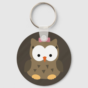 Cute Baby Girl Owl with Pink Bow Keychain