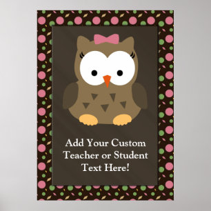 Cute Baby Girl Owl with Pink Bow Poster