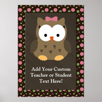 Cute Baby Girl Owl with Pink Bow Poster