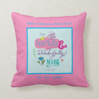 Cute Baby Girl Personalized Bible Verse Pink Throw Pillow