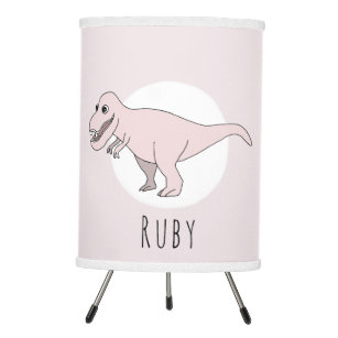 Cute Baby Girl Pink Doodle T-Rex Dinosaur Nursery Tripod Lamp