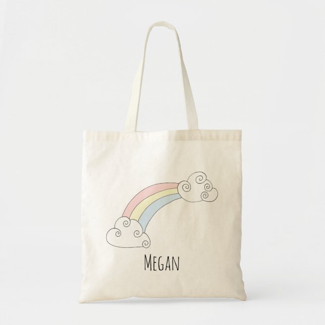 Cute Baby Girl Rainbow Doodle with Name Diaper Tote Bag (Front)