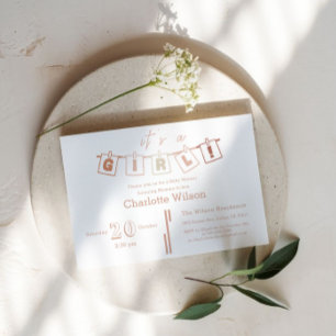 Cute Baby Girl Shower Brown Gingham Notedry Invitation