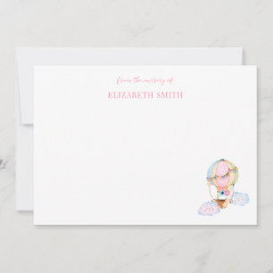 Cute baby girl shower hot air balloon pink card