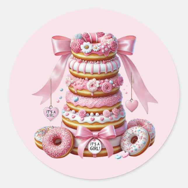 Cute baby girl shower sweet  classic round sticker (Front)