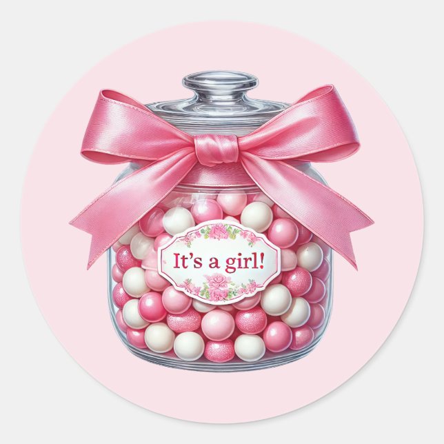 Cute baby girl shower sweet  classic round sticker (Front)