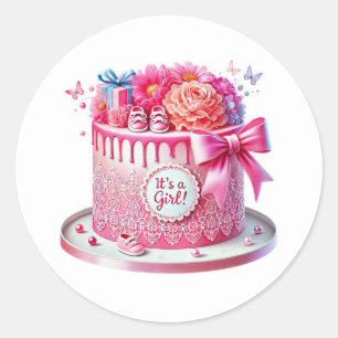 Cute baby girl shower sweet  classic round sticker