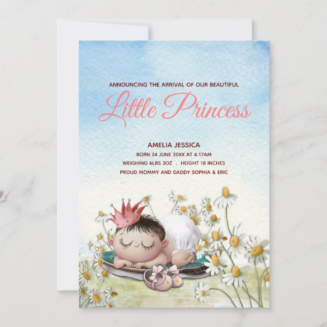 Cute Baby Girl Sleeping Princess Announcement Card (Front)